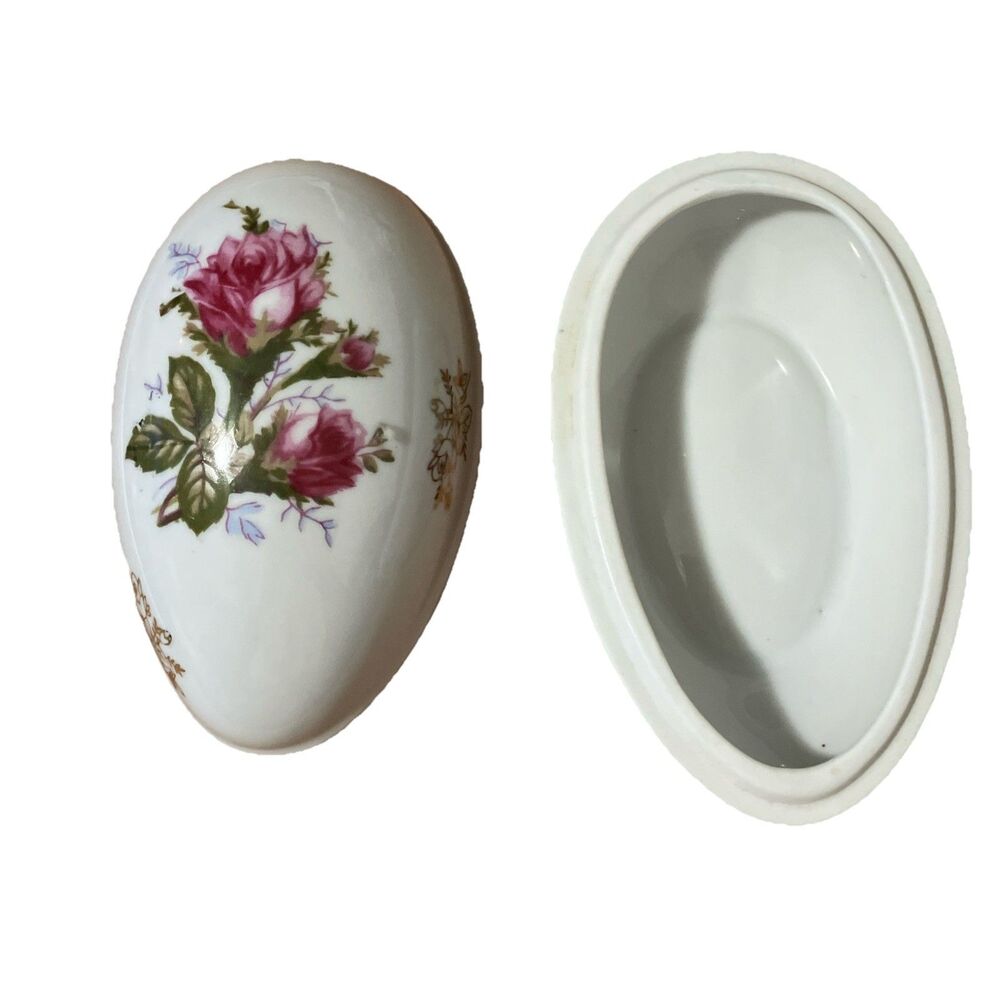 Lefton Rose Trinket Box | Antique Porcelain Egg Numbered,  No Blue Mark on item